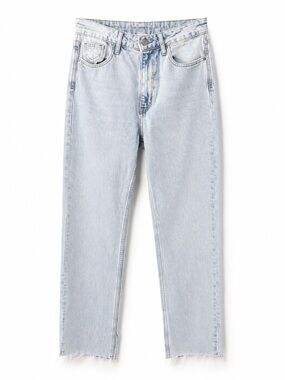 Zara Tall Light Wash Flare Jeans Size 4 Raw Hem Slit High Rise Long 34 Inseam